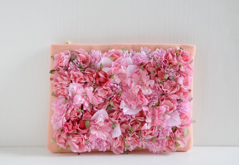 Pink Lady Field Clutch - pink flower purse