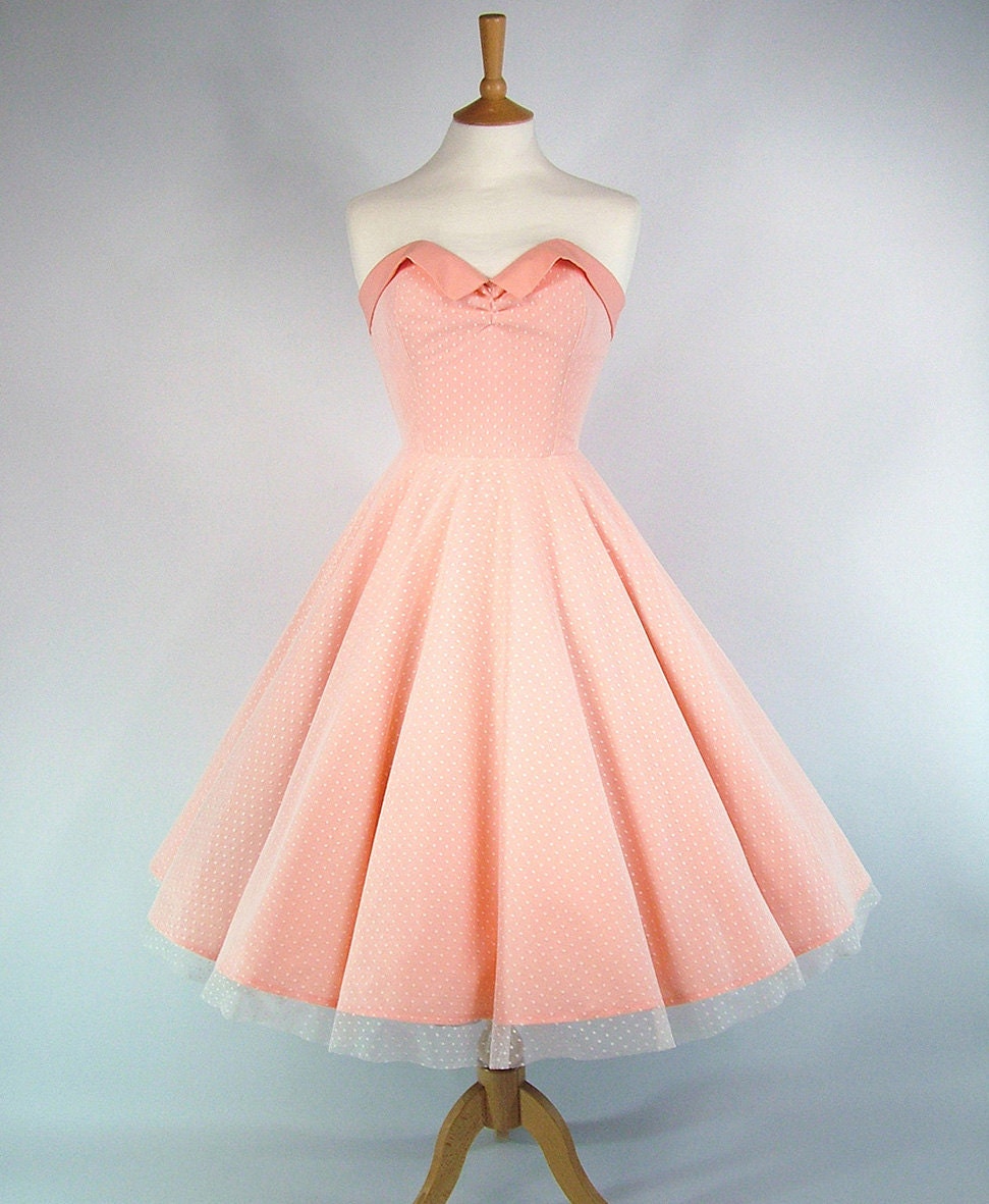 Made To Measure Full Circle Peach Cotton And Lace Prom Dress - Detachable Straps & Belt