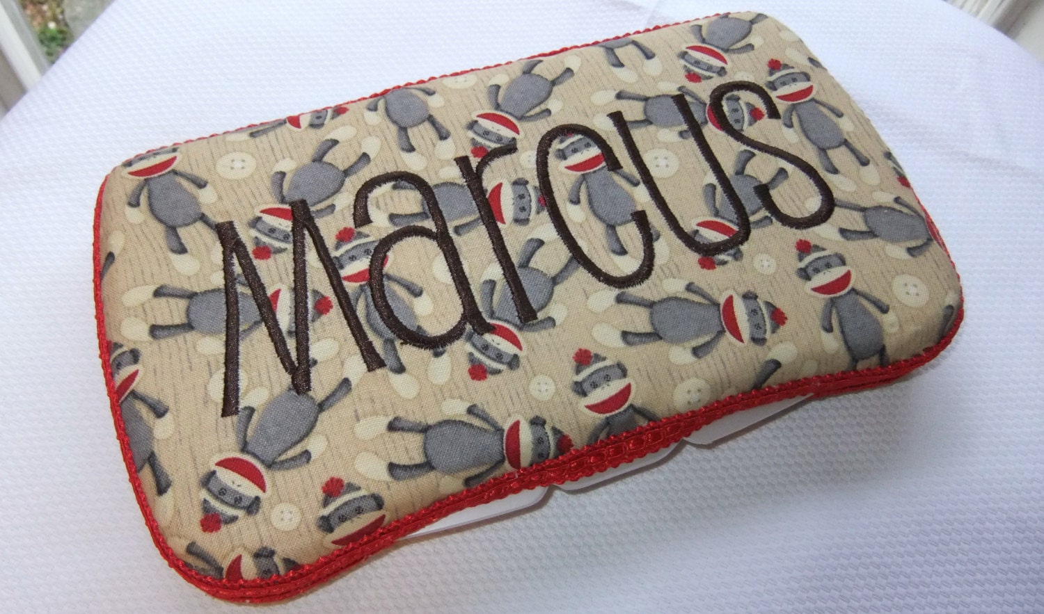Custom Sock Monkey Diaper Wipes Case