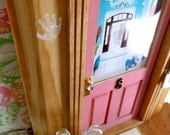 Fairy Door - Pink w/Wood Stained Trim - Art Deco Foyer
