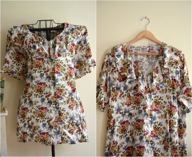 Vintage Dead stock Ivory Floral Babydoll Grunge Maternity Mini Dress   - 1990s