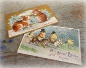 antique postcard set / easter bunnies & chicks / robin's egg blue / forget me nots / paper ephemera / EPSTeam
