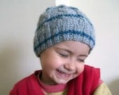 Knitting baby hat, cable knit baby beanie, in grey, blue striped, new born gift, gift for babies