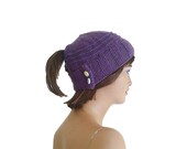 Holed beret for women, knitting beanie, in plum, Ready to ship, gift for her, spring fashion