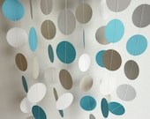 Blue, Gray & White Circle Paper Garland, Wedding, Birthday, Baby Shower, Nursery, 10 feet long