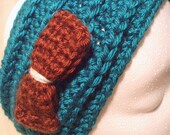 Ear warmer/headband: Teal w/ brown bow