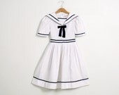 Vintage Sailor Dress in White and Blue Girls Size 8