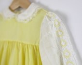 Vintage Baby Dress in Lemon Yellow and White Trimmed in Lace 1960s  Nannette Brand