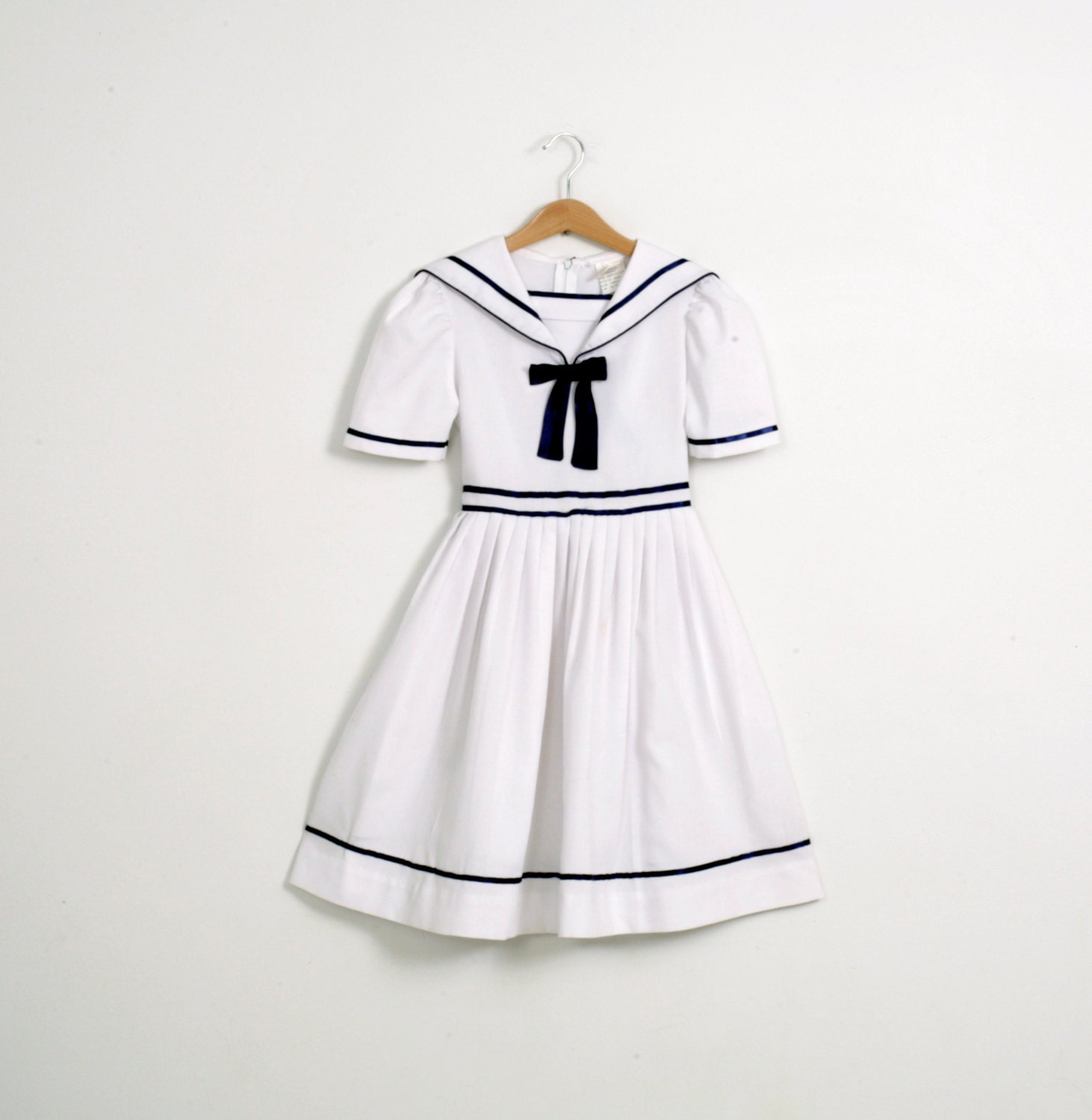 Vintage Sailor Dress in White and Blue Girls Size 8
