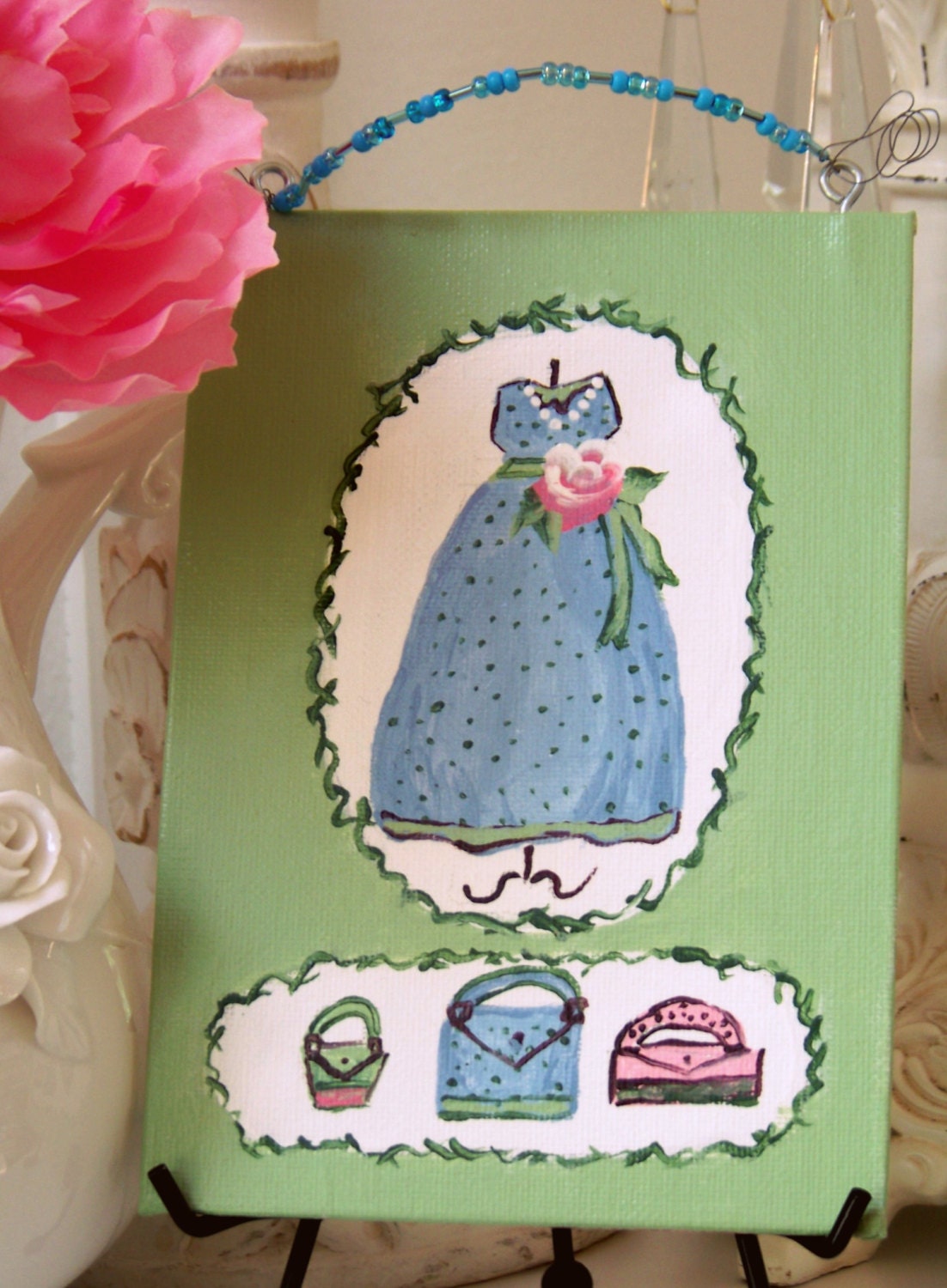Shabby Chic Original Acrylic Painting of Dress Form for Cottage, French or Shabby Chic Homes
