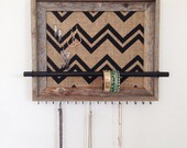 11x14 Barn Wood Jewelry Organizer (horizontal) w/ Chevron Burlap