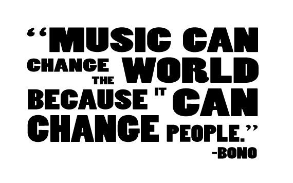 BONO Wall Decal Quote "Music Can Change..." Extra LARGE 18"h x 32"w Wall Decal Vinyl Sticker