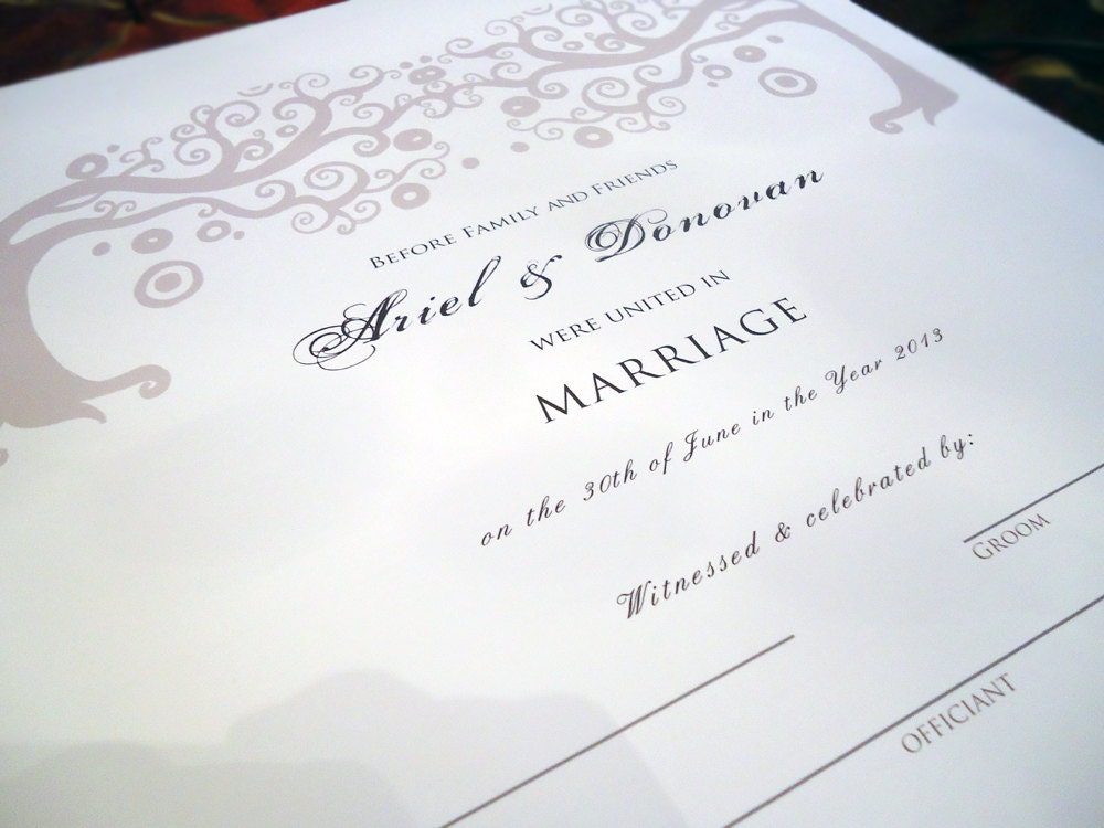 Custom Marriage Silver Trees Wedding Certificate Original by Natasha Wescoat