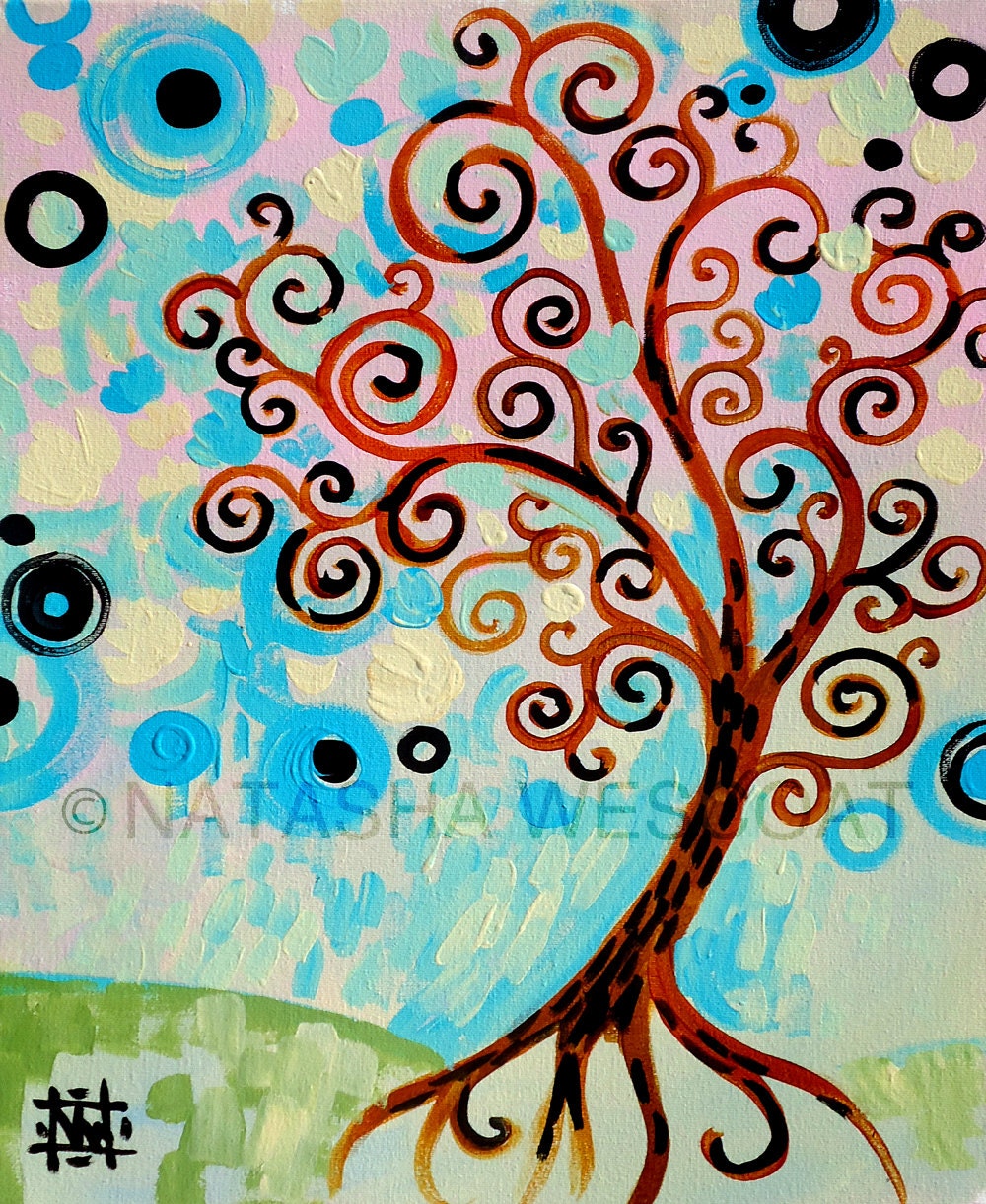 Contemporary Modern Abstract ART Painting ORIGINAL Swirly Turquoise robin egg blue Tree by Natasha Wescoat
