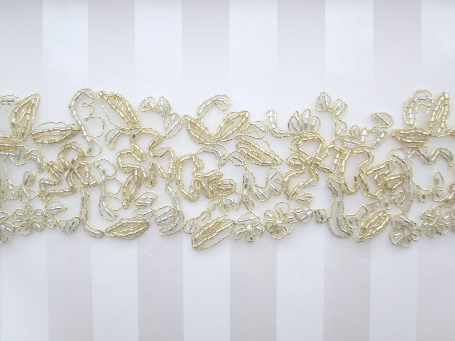 Beaded floral wedding Sash / belt, Gold or Silver beads Embroidered Lace bridal sash
