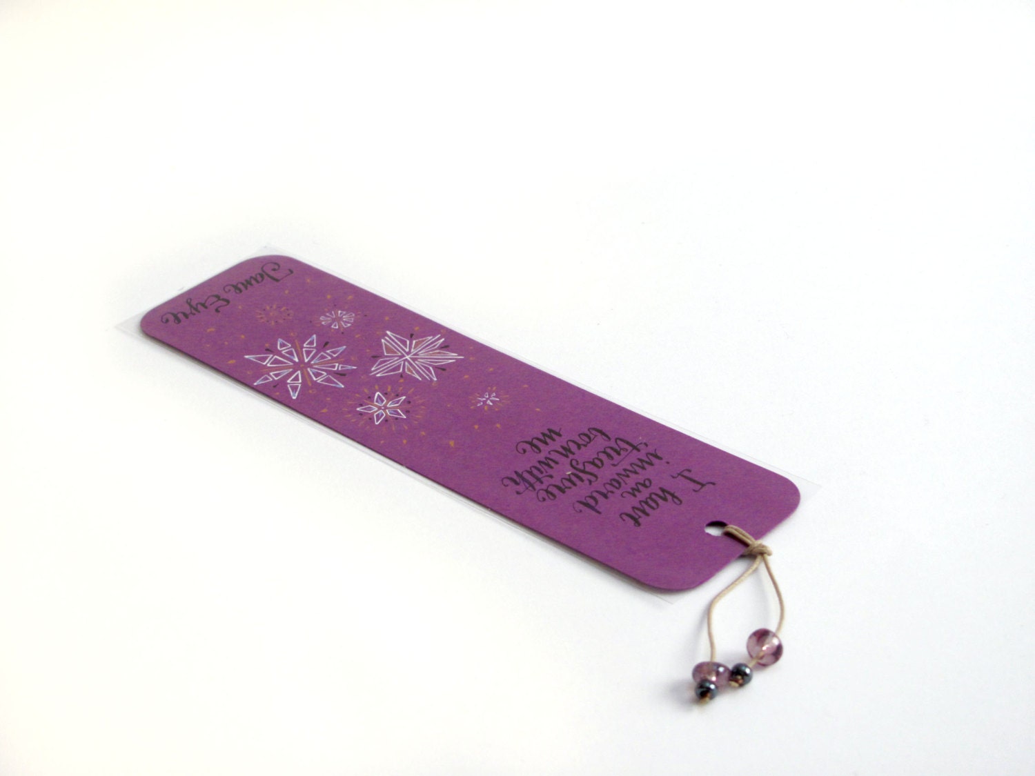 Jane Eyre purple  bookmark, with handwritten calligraphy - quotation