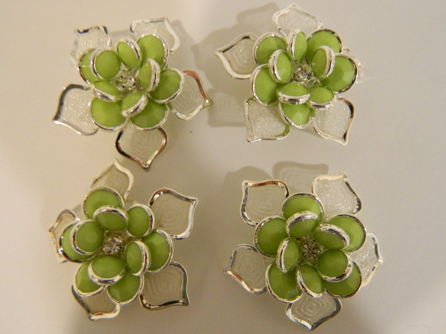 Four green brooches for a DIY brooch bouquet, light green, brooch lot, rhinstone, bling, wedding brooches, vintage style