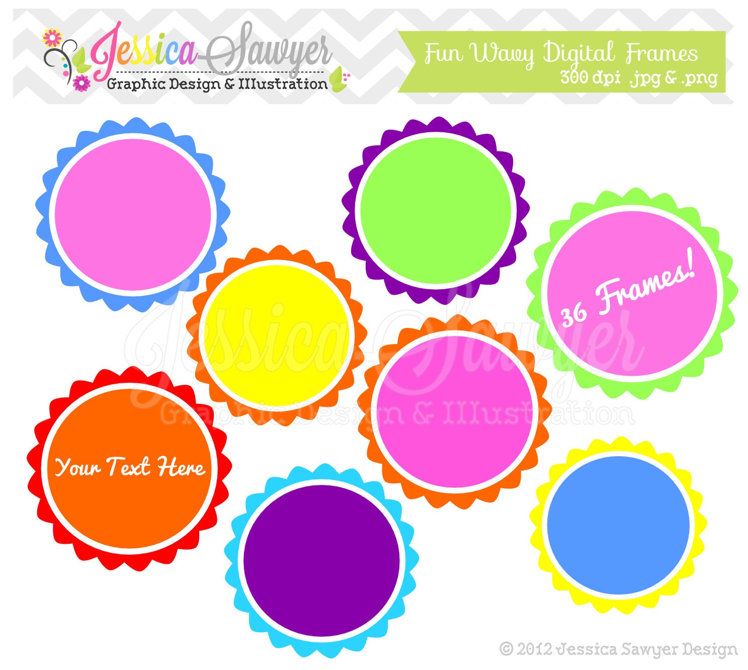 INSTANT DOWNLOAD Wavy digital frames - rainbow digital frames - frame clip art - commercial use - personal use - invitation clip art - Il_170x135