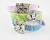 The Nicole Bracelet - Vintage Rhinestone Center - Snake Skin Strap - OOAK - Choose Your Color