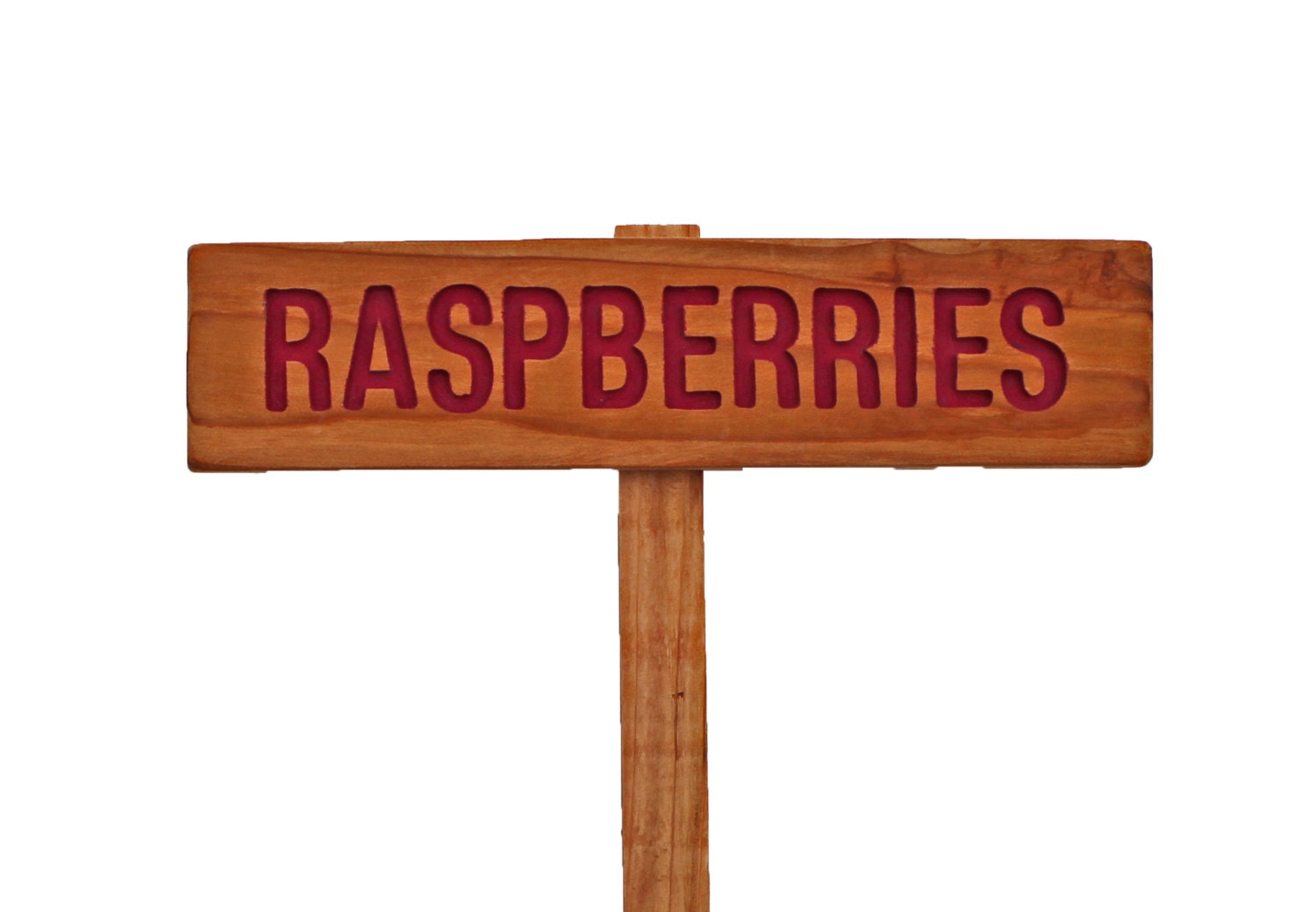 RASPBERRIES Garden Sign, Painted & Oil Sealed Cedar Wood: Hand Routed, Plant Marker, Garden Marker