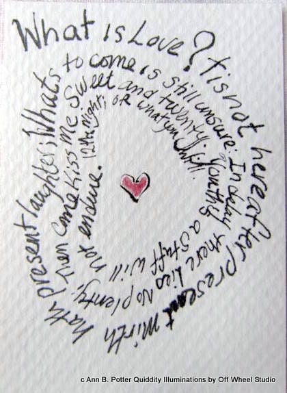 Valentines Day Card art pen and ink ACEO word art Shakespeare 12th Night