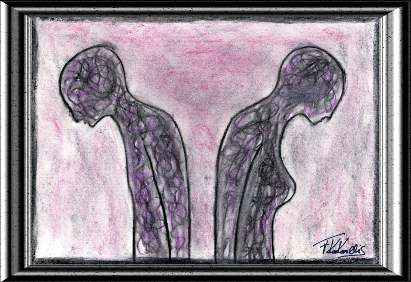 Original Abstract Art Handmade Charcoal Drawing Painting sized 29X21cm