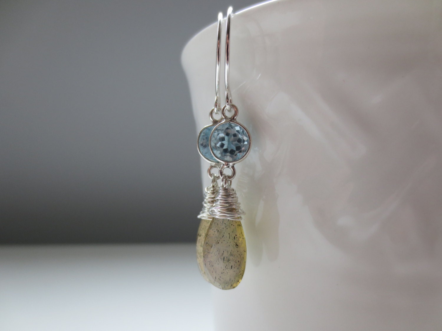 Labradorite & Lemon Quartz with Blue Topaz Sterling Silver Earrings ... Lemon Drops