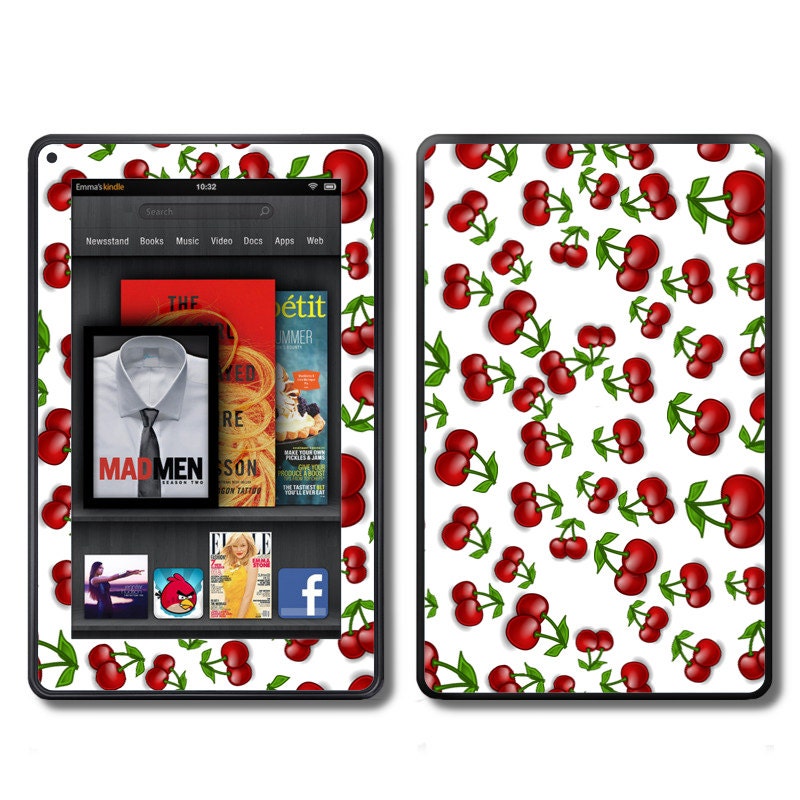Kindle Fire Vinyl Decal Wrap Cherries cherry Skin Sticker Cover - Free Shipping - NOT a HARD CASE