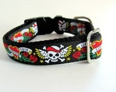 Valentine Dog Collar Hearts and  Skulls Dog Collar for Valentine's Day - Martingale or Buckle