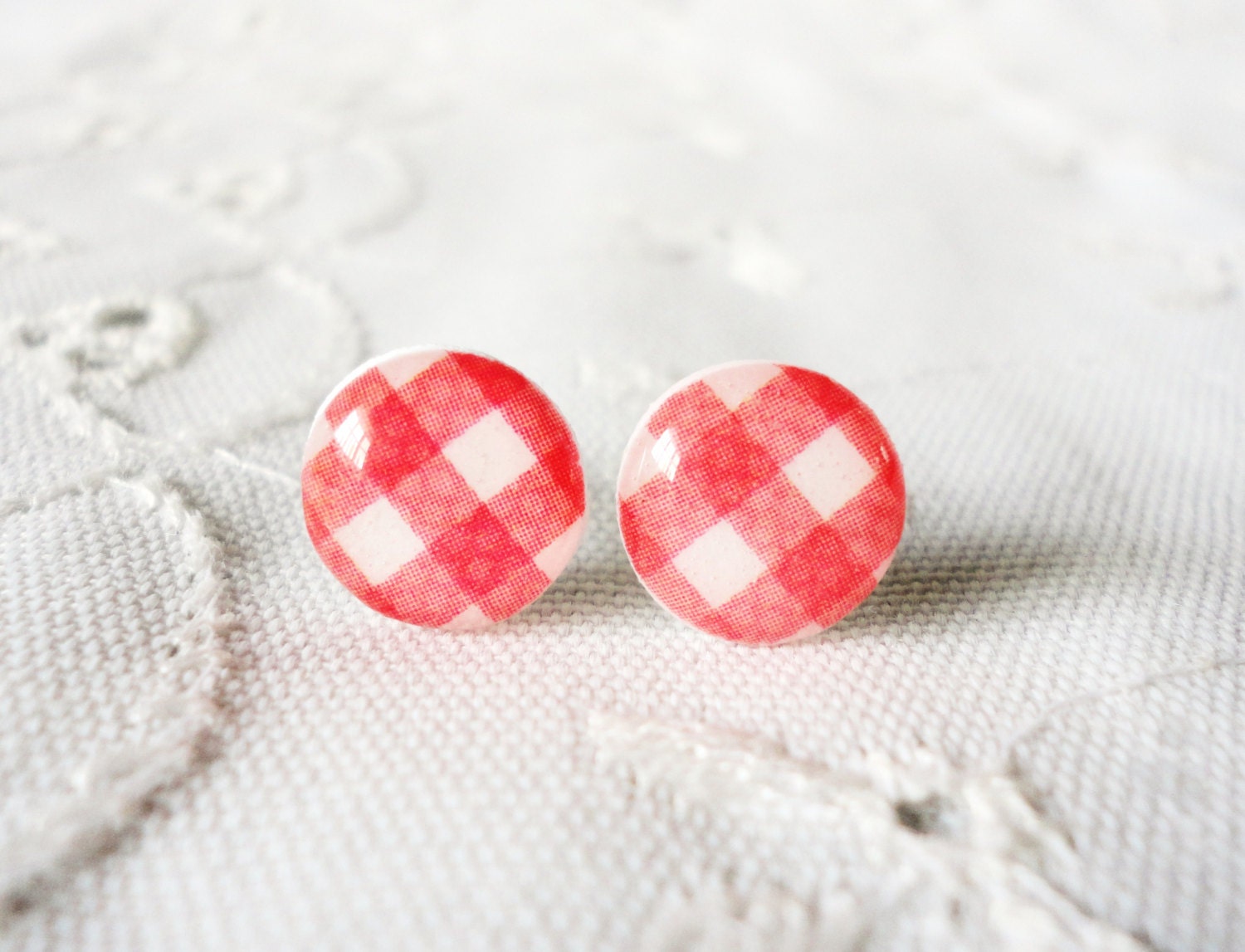 Red Gingham Studs - Red Studs