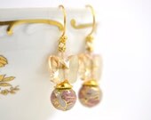 Earrings "Gold butterflies" Vermeil 925 Sterling Silver Ear Wire Hooks  Swarovski Crystal Butterfly Tensha Bead  Flower Luxe Jewelry Pastel