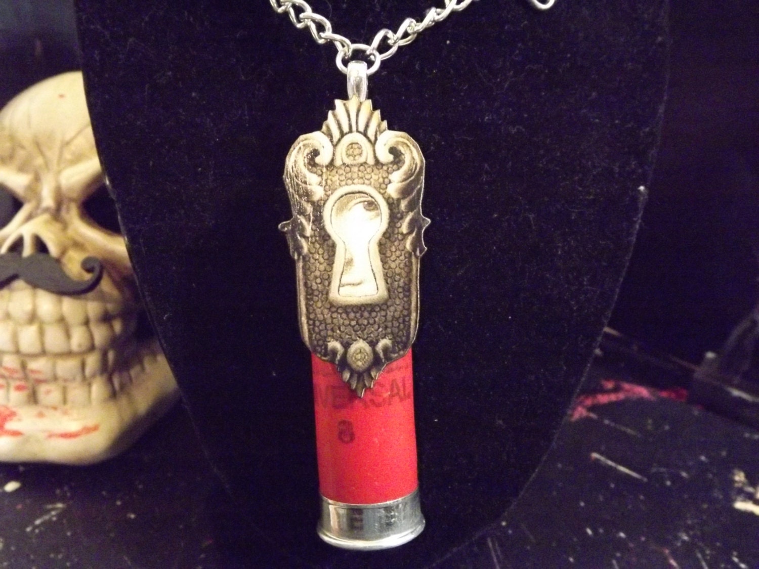Steampunk Gothic Style Shotgun Shell, Keyhole necklace