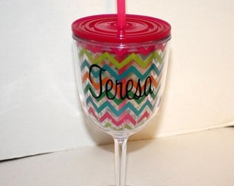 Personalized Acrylic Insulated Wine glass - 13 oz, Bridesmaid, Bachelorette, pool party