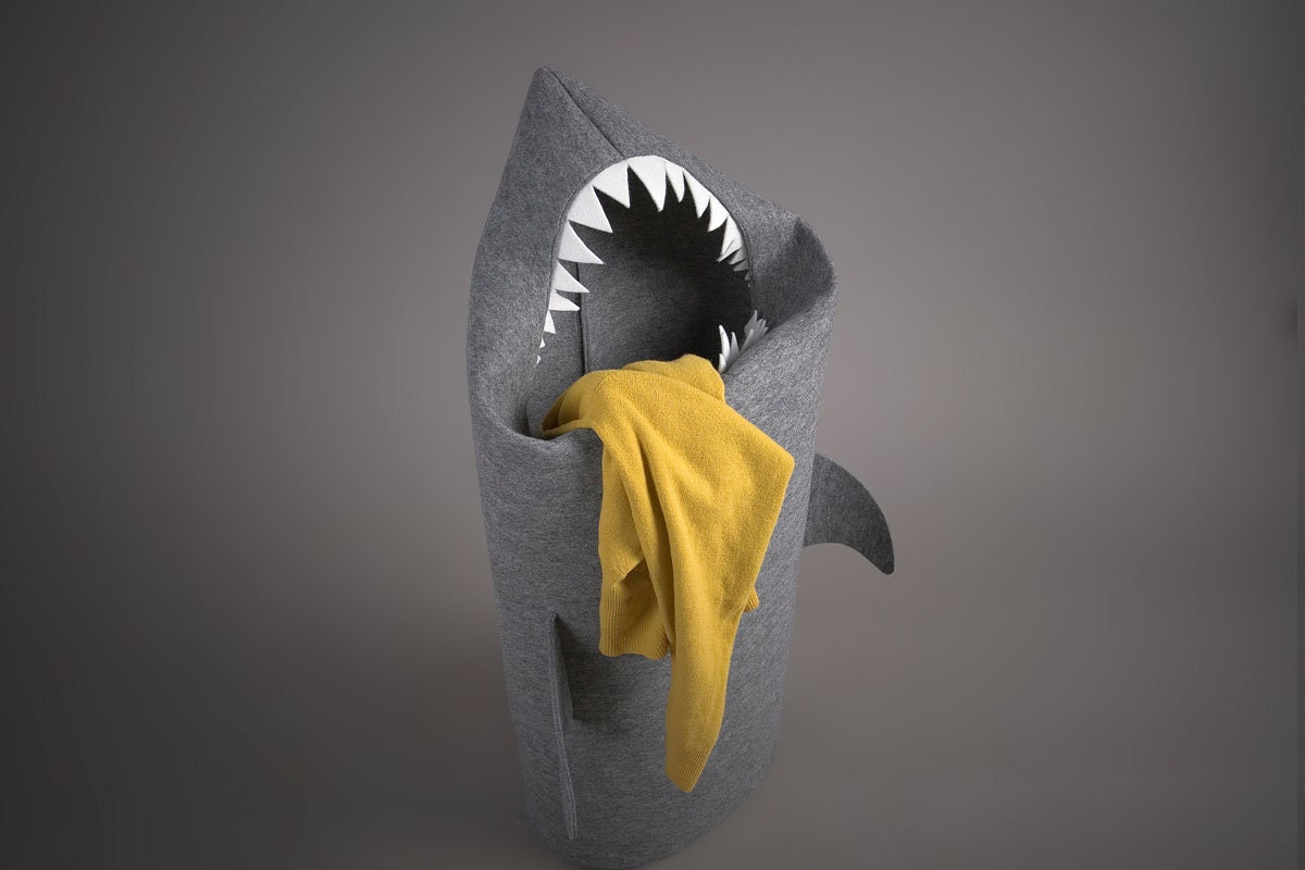 SHARK. Felt laundry basket for bathroom or children's room as a basket for toys.