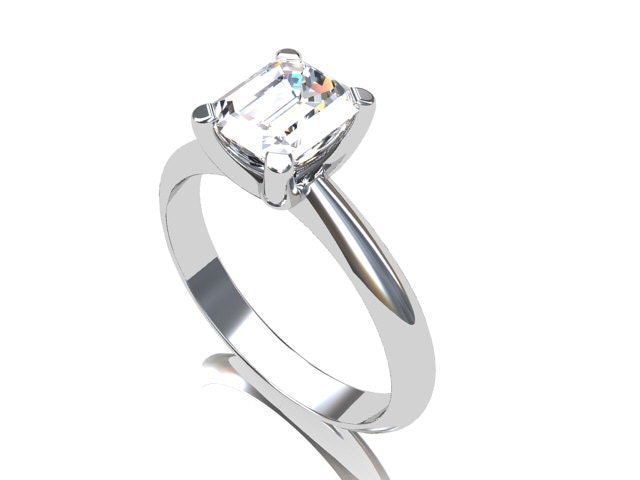 Sapphire Ring, White gold, yellow gold, Emerald cut, Engagement ring, White sapphire, Solitaire, Wedding ring, clear sapphire, custom