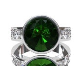 2.54ct, Green tourmaline, white sapphire, bezel, engagement ring, chrome tourmaline, solitaire, green engagement,  sapphire, micro pave