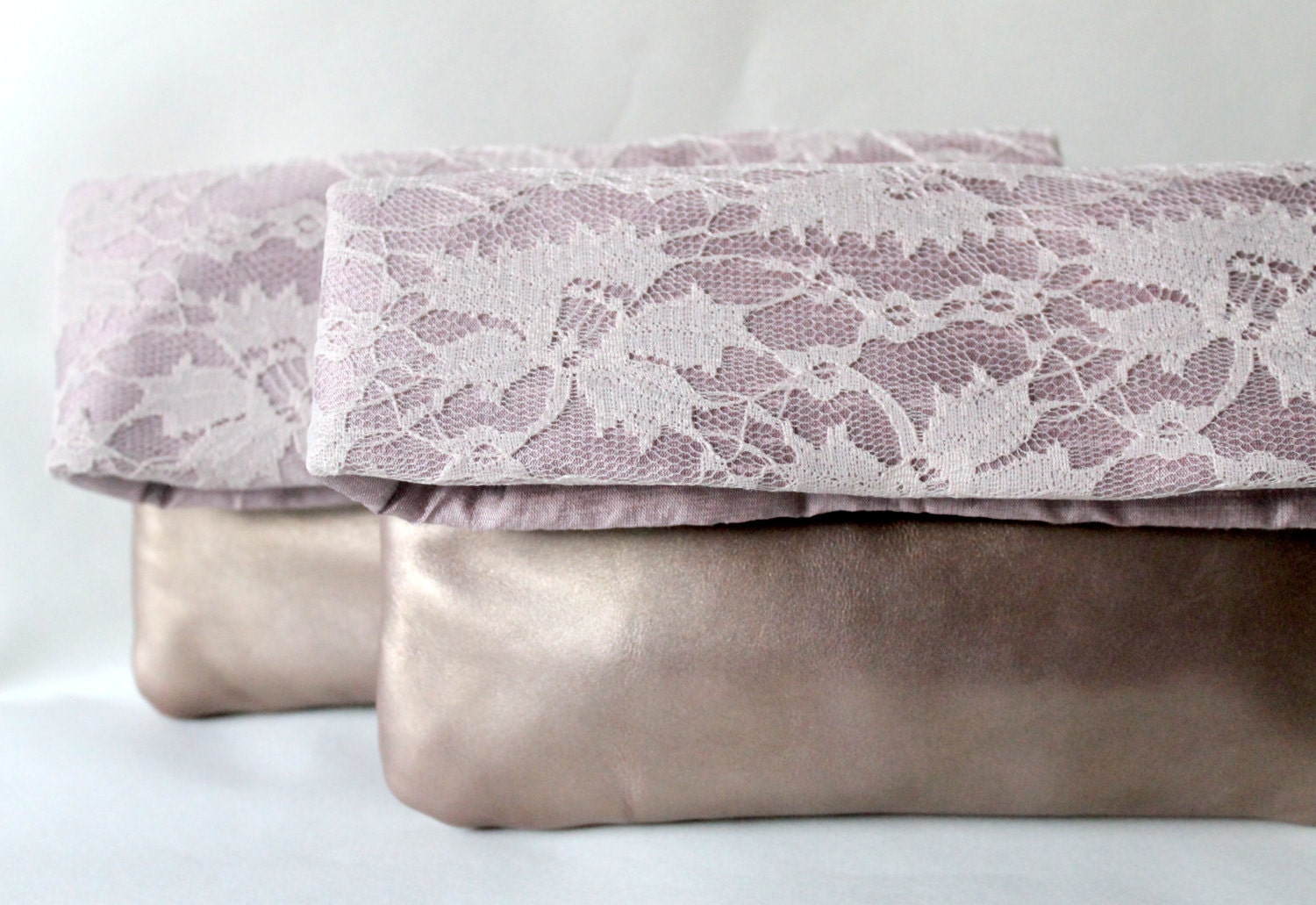Bridesmaids clutches, bridal clutches, foldover clutches, lace clutch, set of two