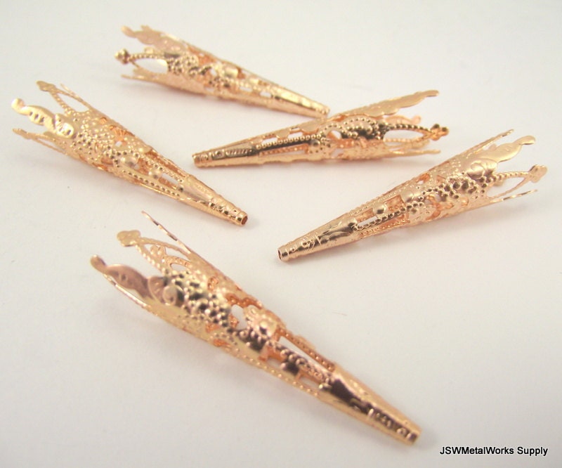 Copper Gold Filigree Bead Cones, 40x10mm, 25 Pieces