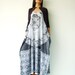 NO.108     Grey and Off-White Cotton Jersey Low Neck Lace Printed Racerback Sleeveless Dress