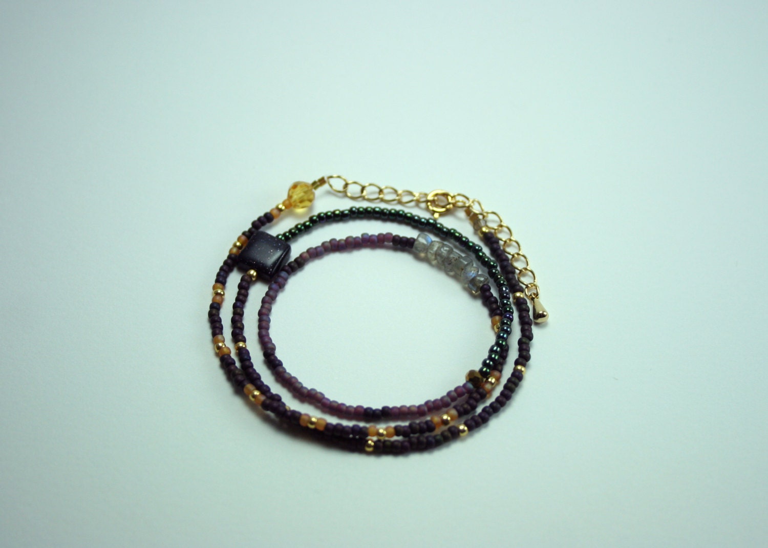 Blue gold stone and labradorite wrap bracelet