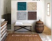 Large Abstract Painting, - Custom 4 square Abstract Wall Art - Concrete Abstract Painting, -Teal, Ivory, brown, gray