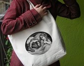 Shopper Grocery Diaper Tote Bag 100% Cotton Natural Color with Little Red Riding Hood Gustave Doré print