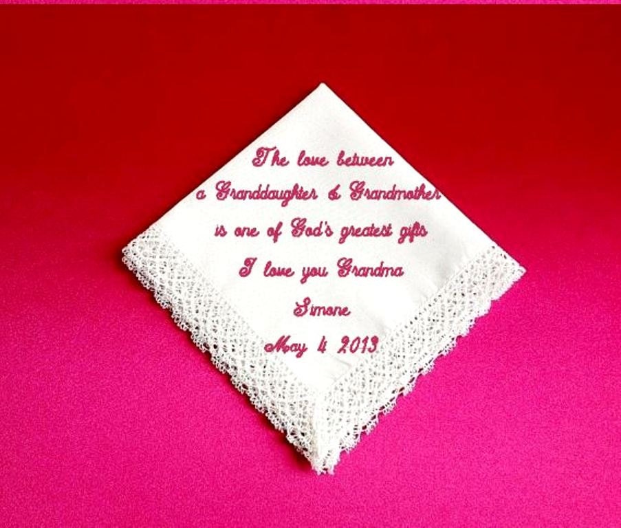 Grandmother of the  Bride or Groom Heirloom Embroidered, Personalized Hanky, Gift, Handkerchief