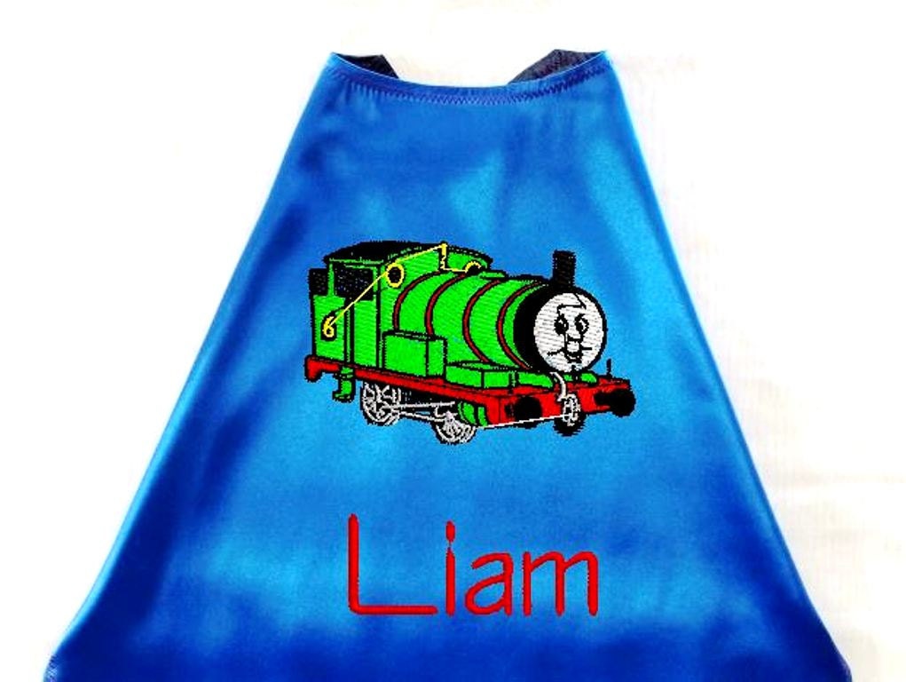 Boy's Cape,  Embroidered Thomas the Train Personalized with Monogram Royal Blue