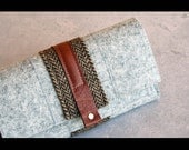 Iphone trifold wallet - light grey and brown herringbone accent