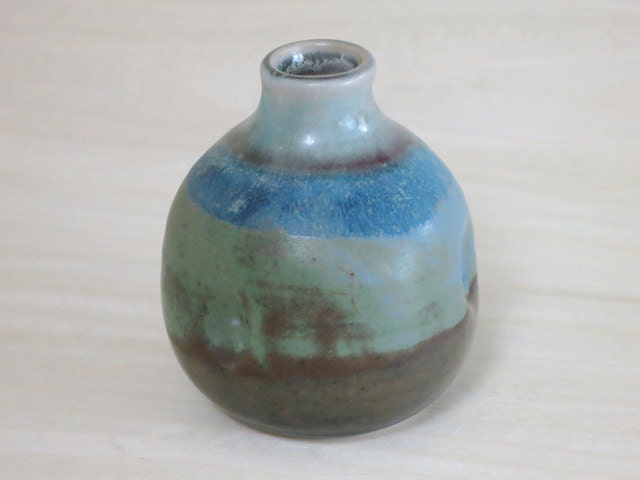 Wee Tiny Turquoise Green Dimpled Bud Vase