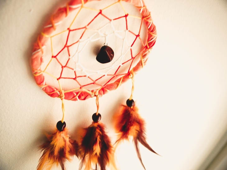 Small Dream Catcher - Summer Happiness - With Brown Gemstone Amulet, Yellow and Brown Feathers - Home Decor, Nursery Mobile