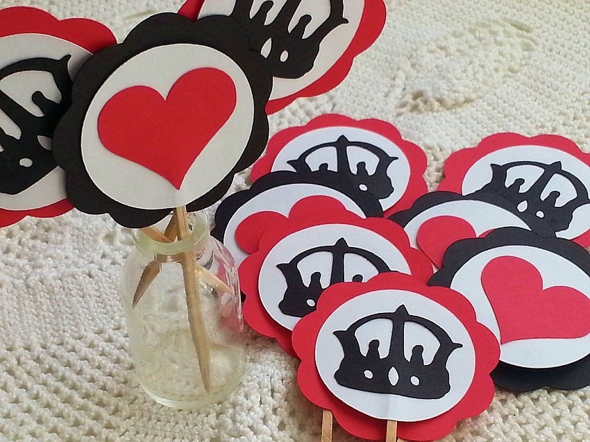 Queen Of Hearts - Party Collection - Cupcake Toppers - Set of 24 - Happy Birthday - Baby Shower - Bridal Shower - Alice in Wonderland