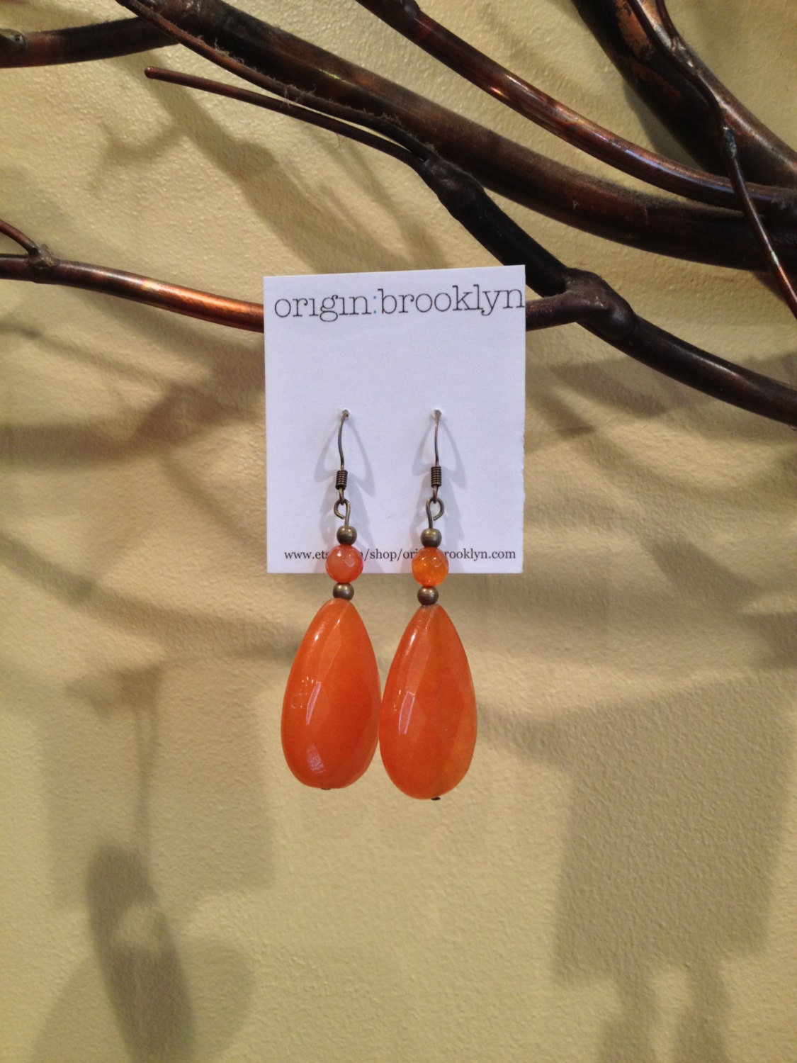 Orange Agate Teardrop Earrings