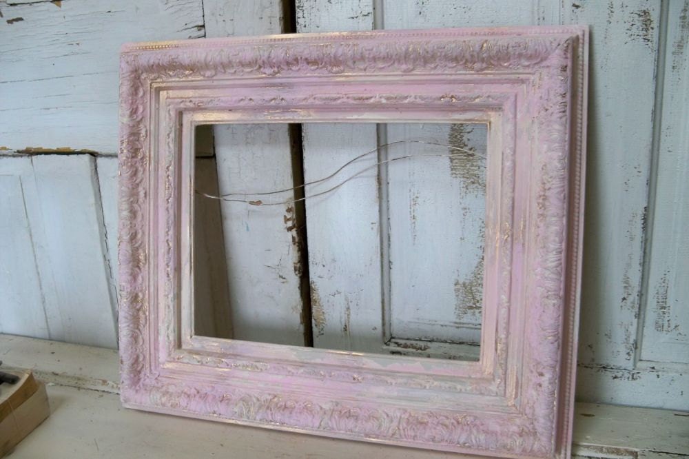 Pink shabby chic wood frame distressed touches of  white gold ornate thick heavy decor Anita Spero